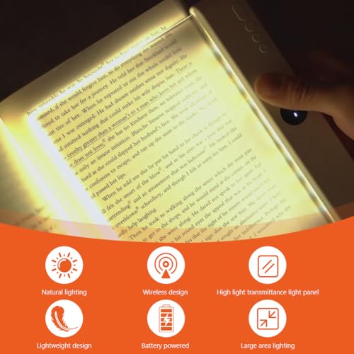 Detalle de HOTUT Piatto LED Libro Lampada – Lampada da Lettura a Pannello Piattto, Luce Tre Colori e Spegnimento Timer, Bianco