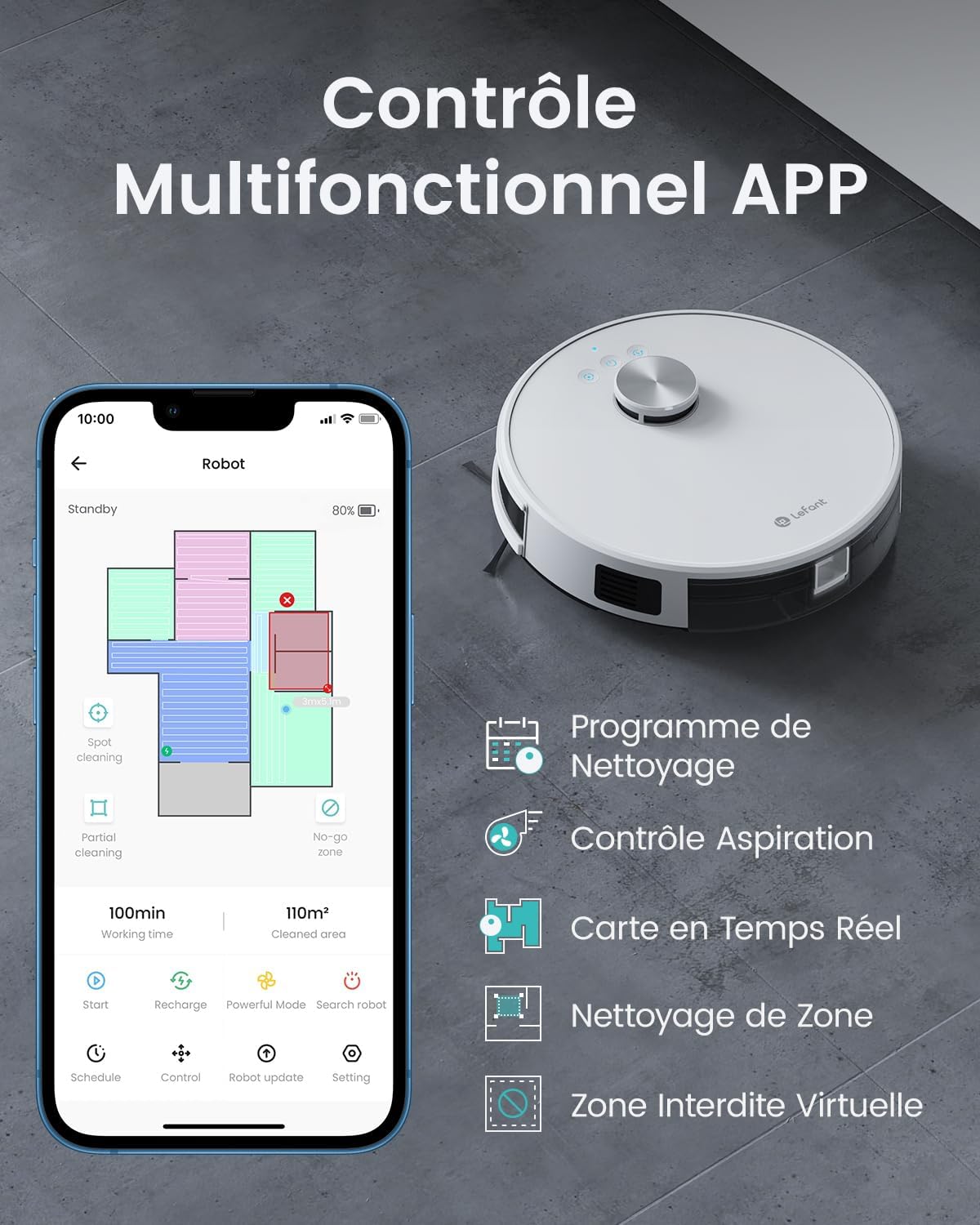 Detalle 2 de Lefant M1 — Robot Aspirateur-Laveur 2 en 1, 5500 Pa, Navigation LiDAR dToF, Cartographie Multi-étages et Zones Virtuelles