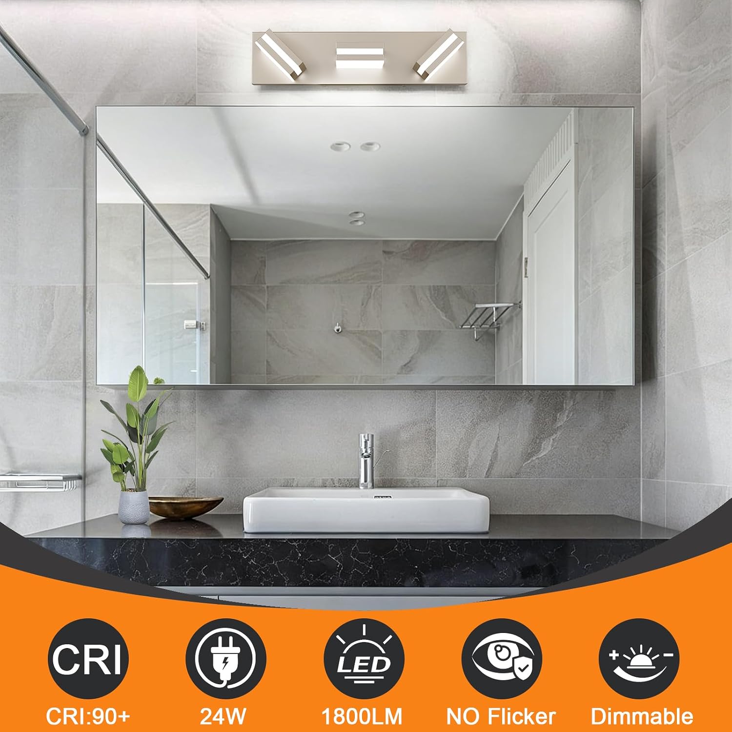 Detalle de Leifod 3T-NI 16-Inch 3-Light LED Vanity Light, Dimmable, Brushed Nickel