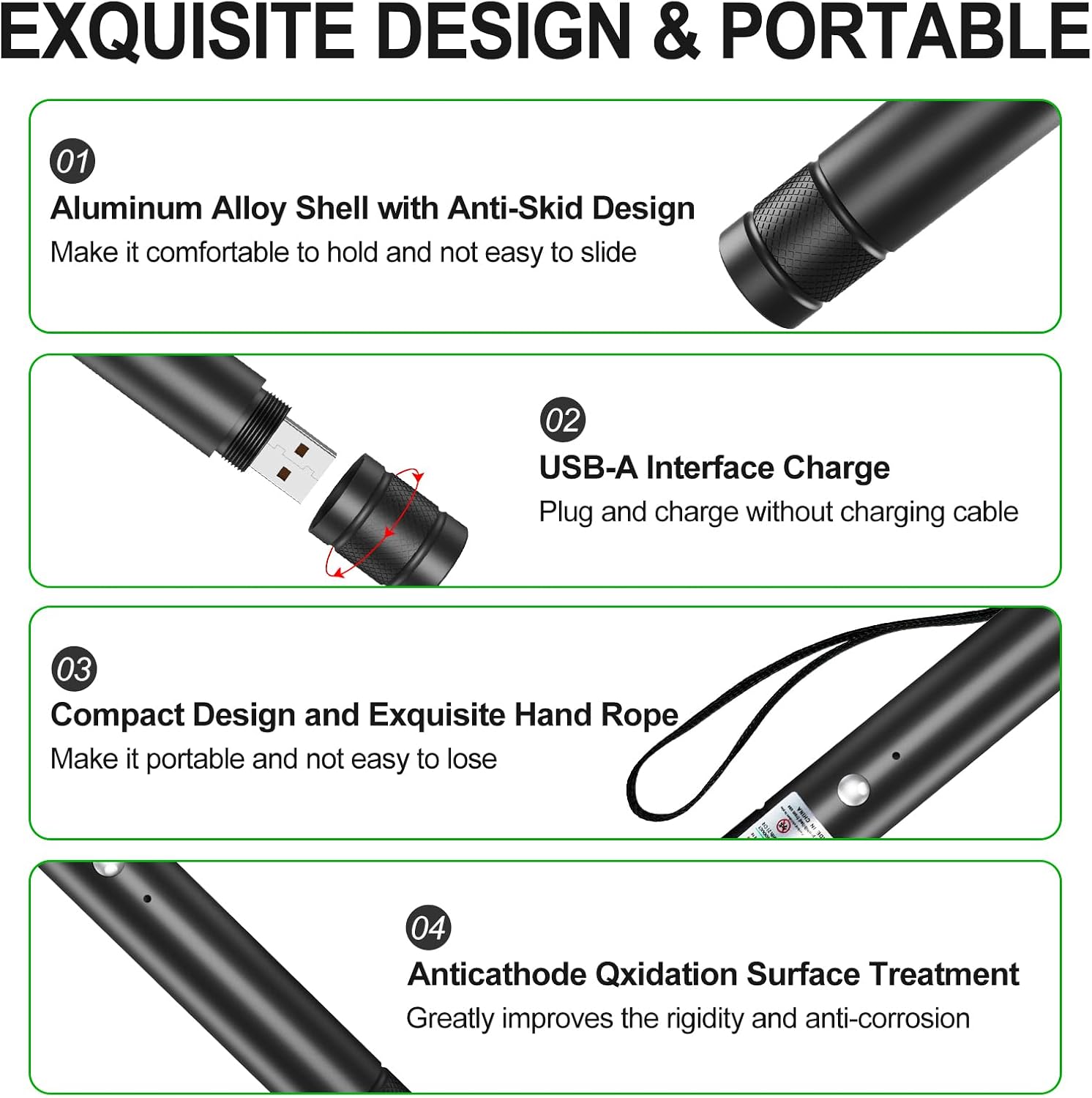 Detalle de LETEAPII 2-Pack Green Laser Pointers with USB-A Charging and Star Caps