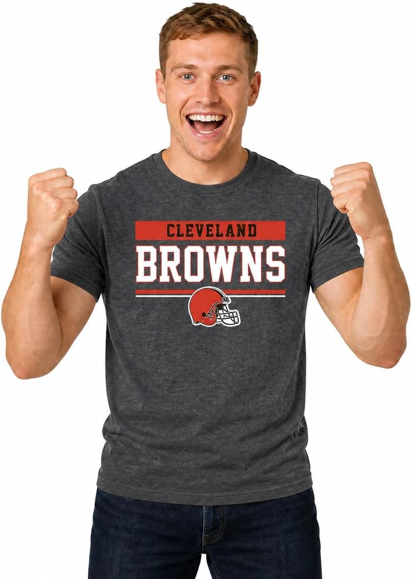 Detalle de NFL Cleveland Browns Charcoal T-Shirt, Tagless Cotton-Blend Unisex Tee