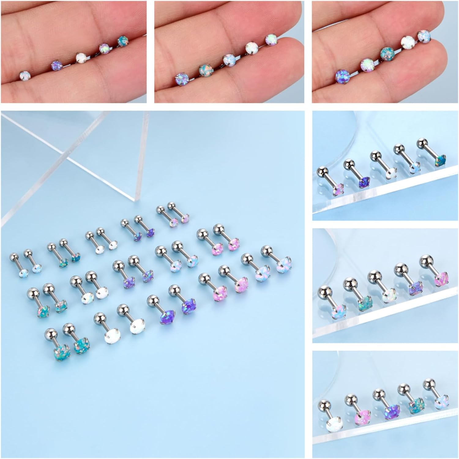 Thumbnail 5 de Lantine 16G Helix Piercing Earrings – 316L Stainless Steel with Real Opal, 5pcs/3 pairs