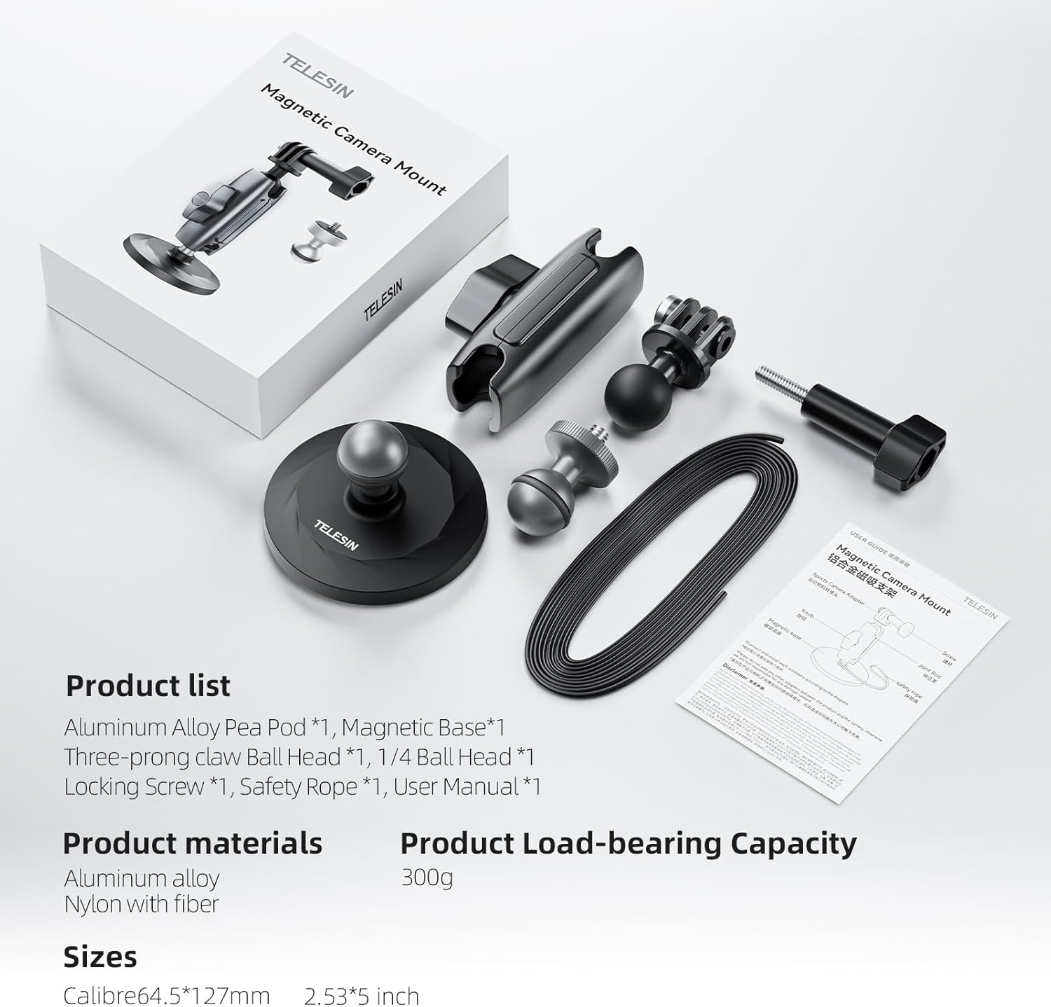 Detalle de TELESIN Magnet-Halterung für GoPro Auto + 360° Drehung – Universelle Magnet-Halterung für GoPro, DJI Osmo Action, Insta360 und mehr