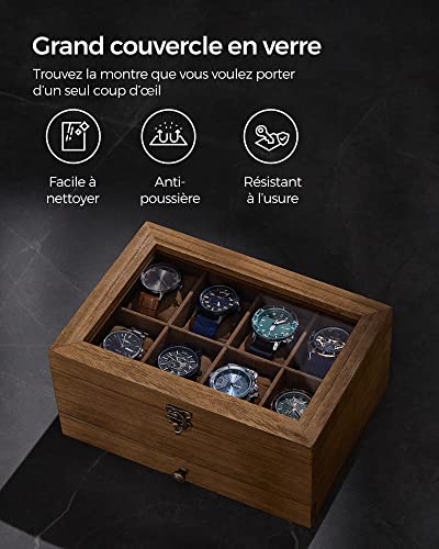 Thumbnail 6 de SONGMICS Boîte à Montres 8 Emplacements en Bois, Couvercle en Verre – Élégance et Organisation