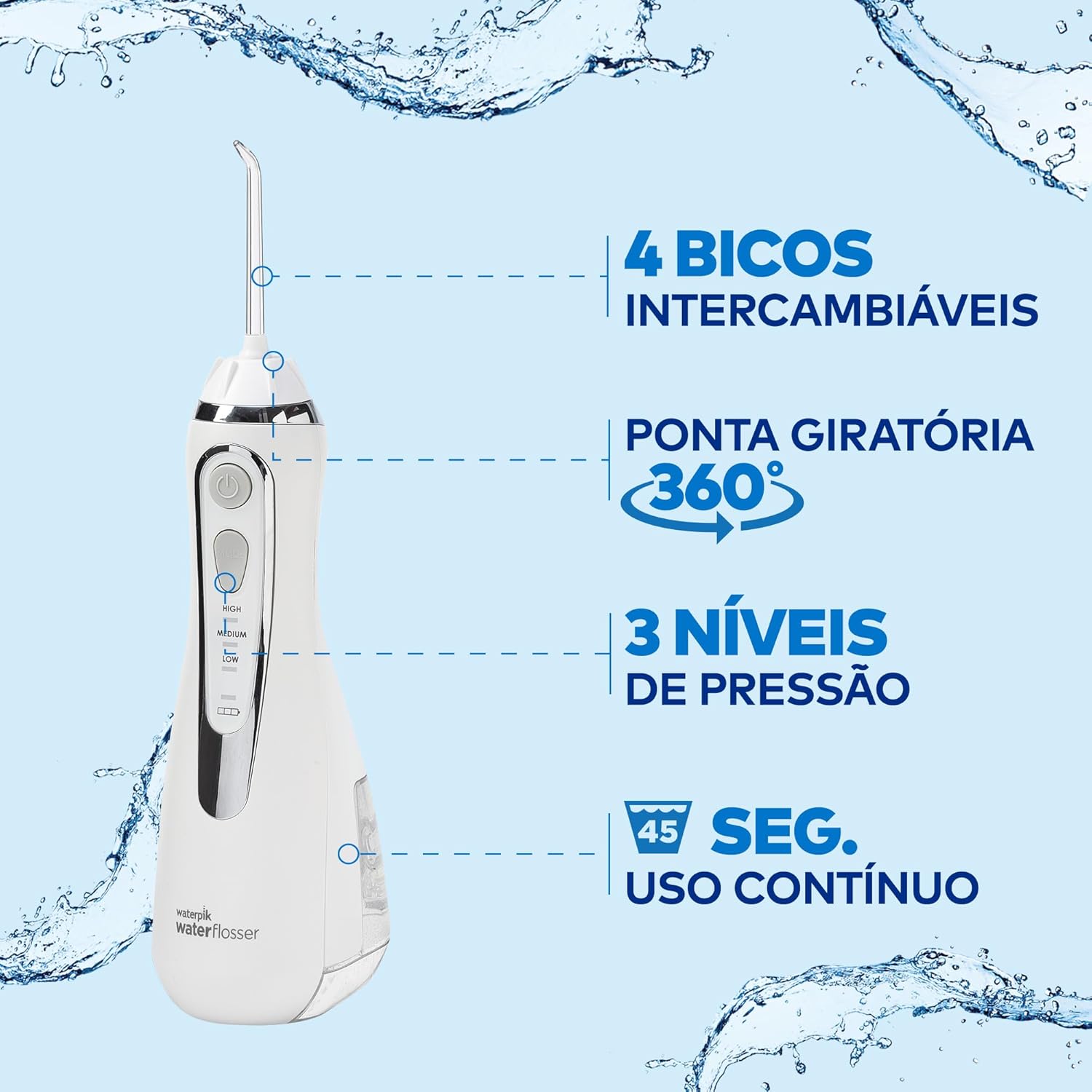 Thumbnail 2 de Waterpik WP-580EU: idropulsore dentale portatile con 3 impostazioni di pressione