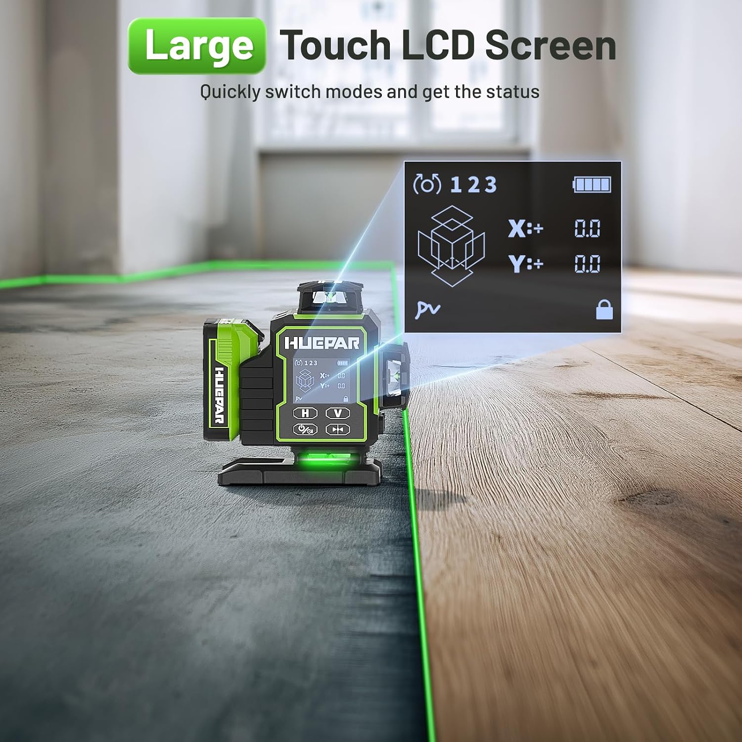 Detalle de Livella Laser Autolivellante 16 linee Huepar con ricevitore, Bluetooth e telecomando (verde, 360°)
