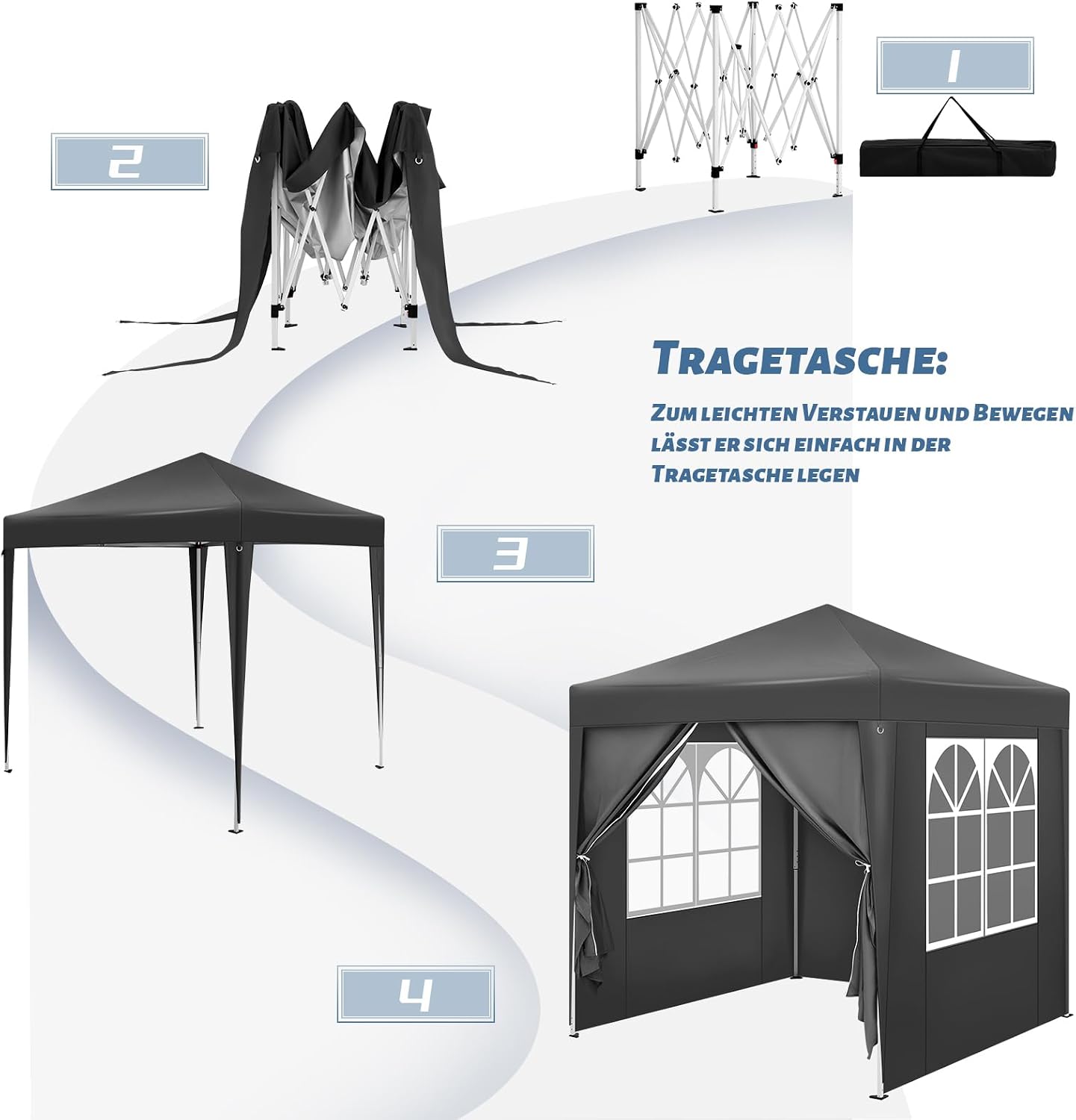 Detalle de WOLTU Pavillon 2x2 m mit 4 Seitenwänden – wasserabweisend, UV-Schutz 50+, pop-up Aufbau, inklusive Tragetasche, Anthrazit