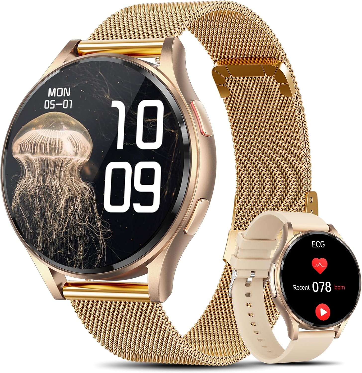 Lgnitek 2026 Smartwatch Donna con ECG+HRV/BMI, AMOLED 1,43", 2 cinturini, Chiamate Bluetooth e SOS