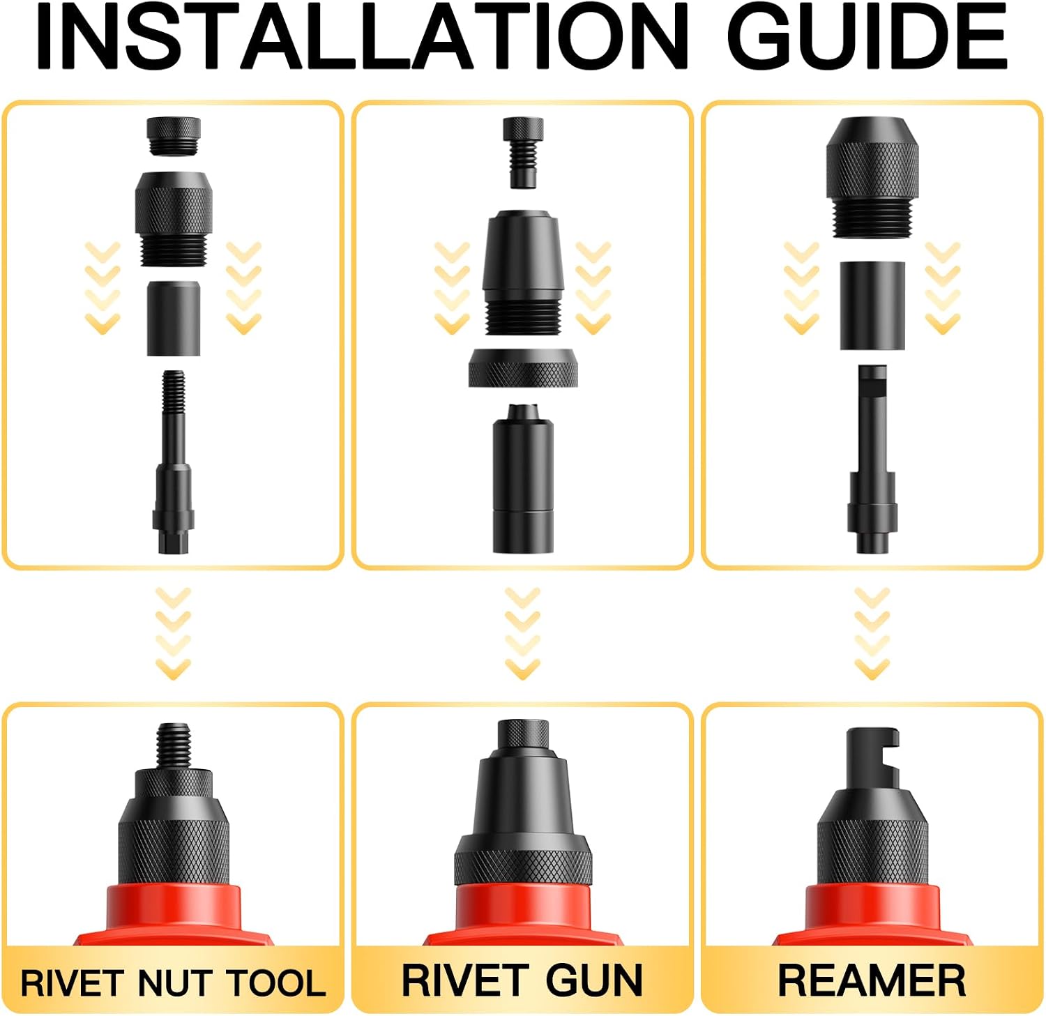 Detalle de WETOLS WE-890 3-in-1 Rivet Gun, Rivet Nut Tool and Reamer Kit