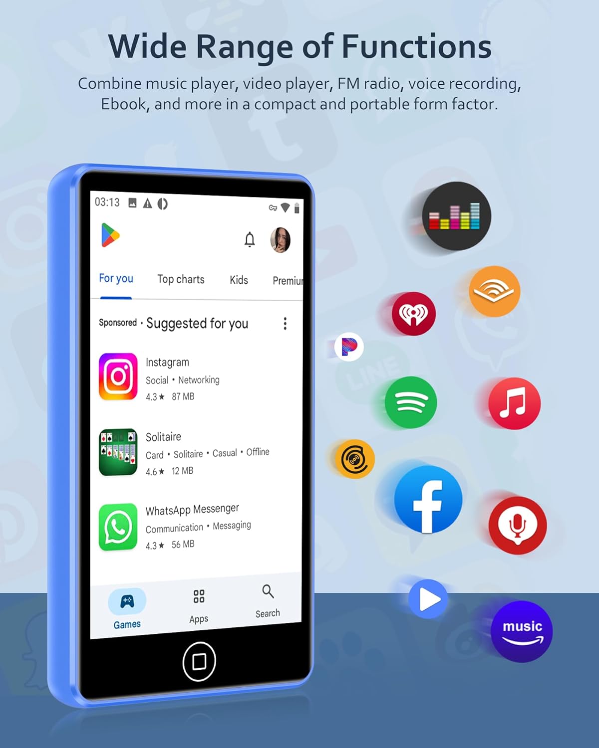 Thumbnail 1 de Lettore MP3 Spotify da 80 GB con Bluetooth e WiFi AGXOV MP4: autonomia, vivacità e libertà da smartphone