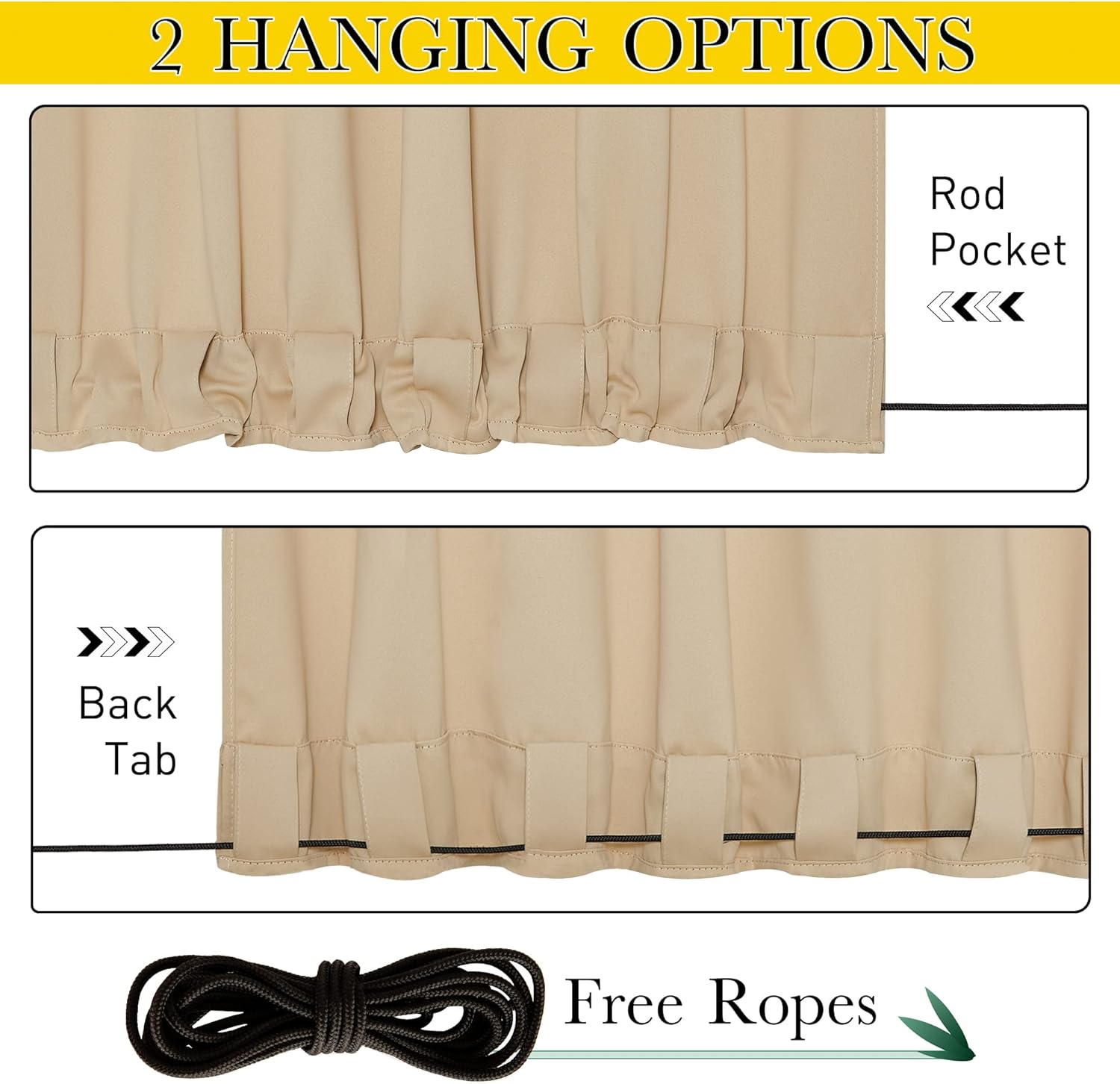 Thumbnail 4 de NICETOWN 2 Panels Weighted Blackout Curtains for Patio – Waterproof Outdoor Curtains, Grommet & Back Tab, Windproof, Thermal Insulated, Biscotti Beige (W84 x L95)