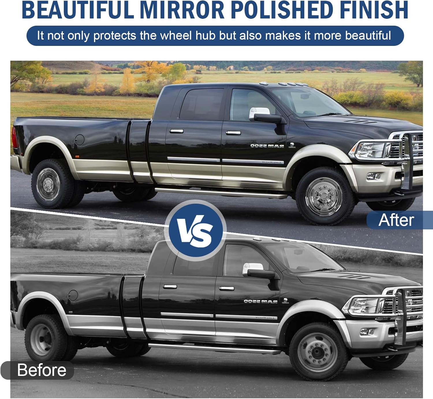 Detalle de hightall 19.5 Wheel Simulators for Dodge Ram 4500/5500 — 19.5" 10-Lug Stainless Hubcaps (Polished) 4-Piece Bolt-On Set