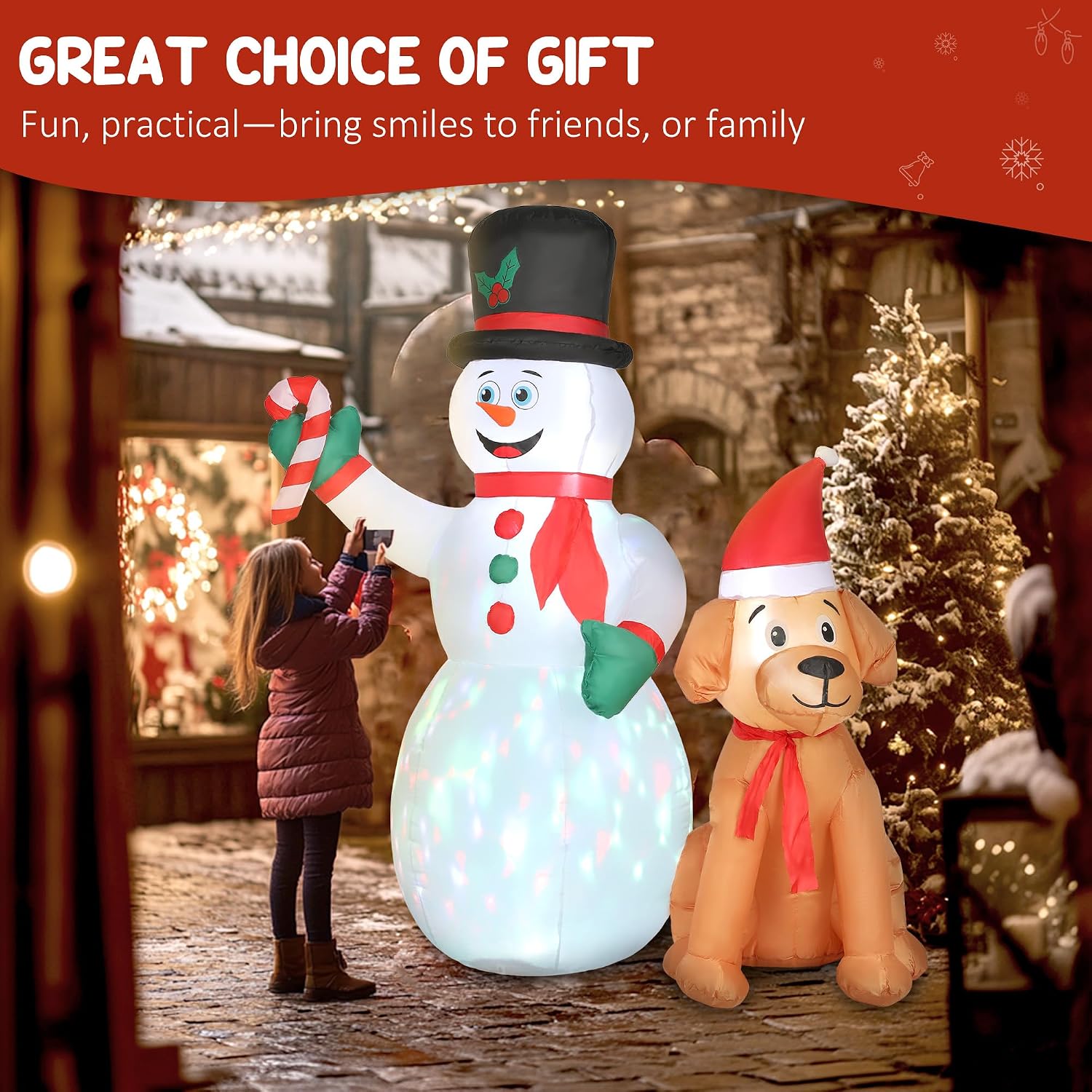 Detalle 2 de Outsunny UK84J-122V70WT0331 Christmas Inflatable Snowman and Dog with LED Lights