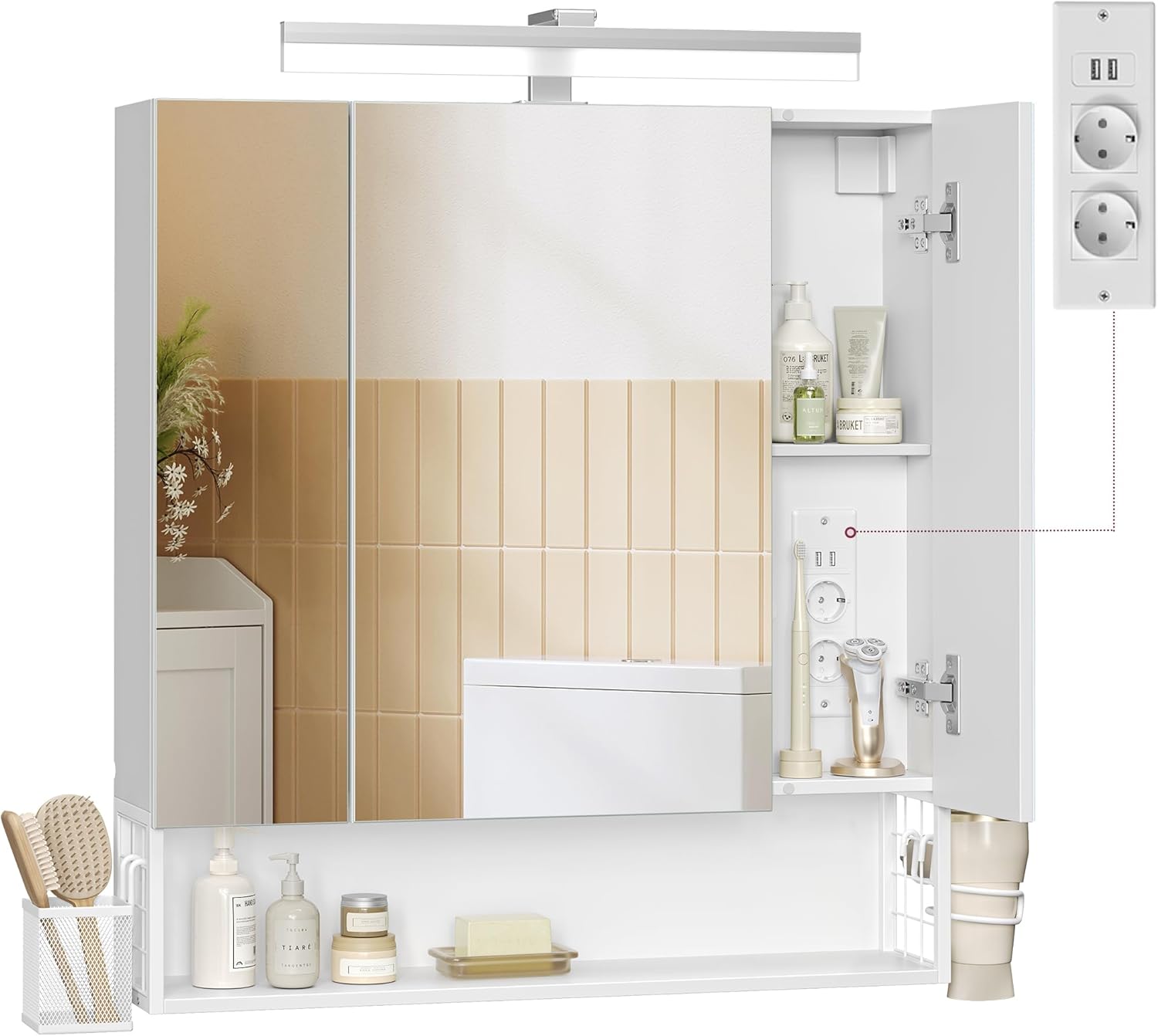 Thumbnail 6 de VASAGLE Spiegelschrank Bad mit Beleuchtung, Natureichenfarben BBK124Y01 – 14,5 x 70 x 70 cm