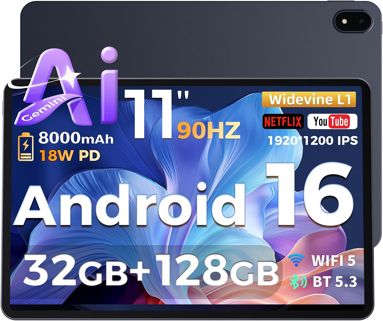 Detalle de RebotAi 2026 Tablet 11 Zoll – Android 16, Octa‑Core, 32GB RAM + 128GB ROM + 1TB TF, 8000mAh, 90 Hz Display