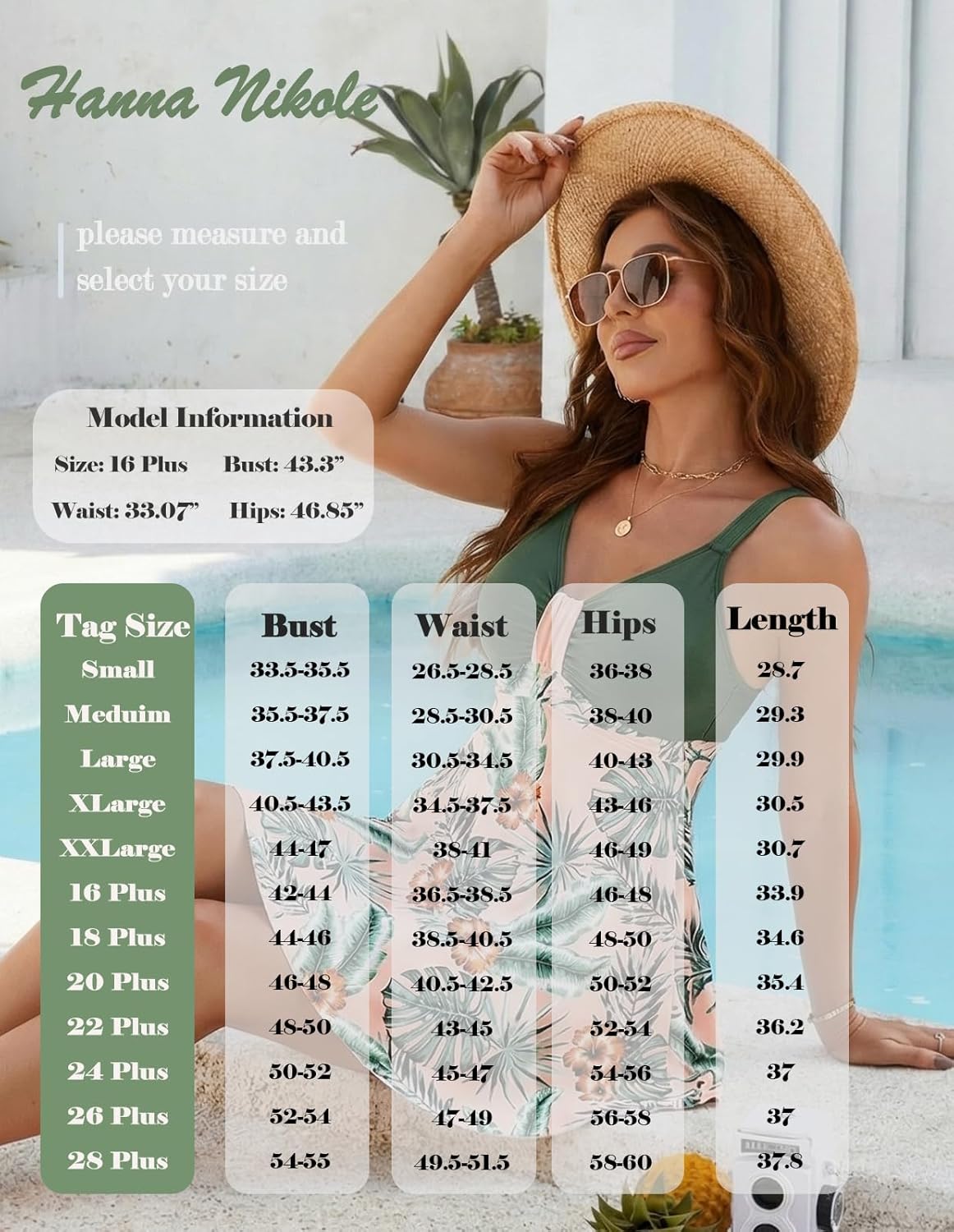 Detalle de Hanna Nikole Plus Size Swim Dress One Piece Swimsuit with Tummy Control