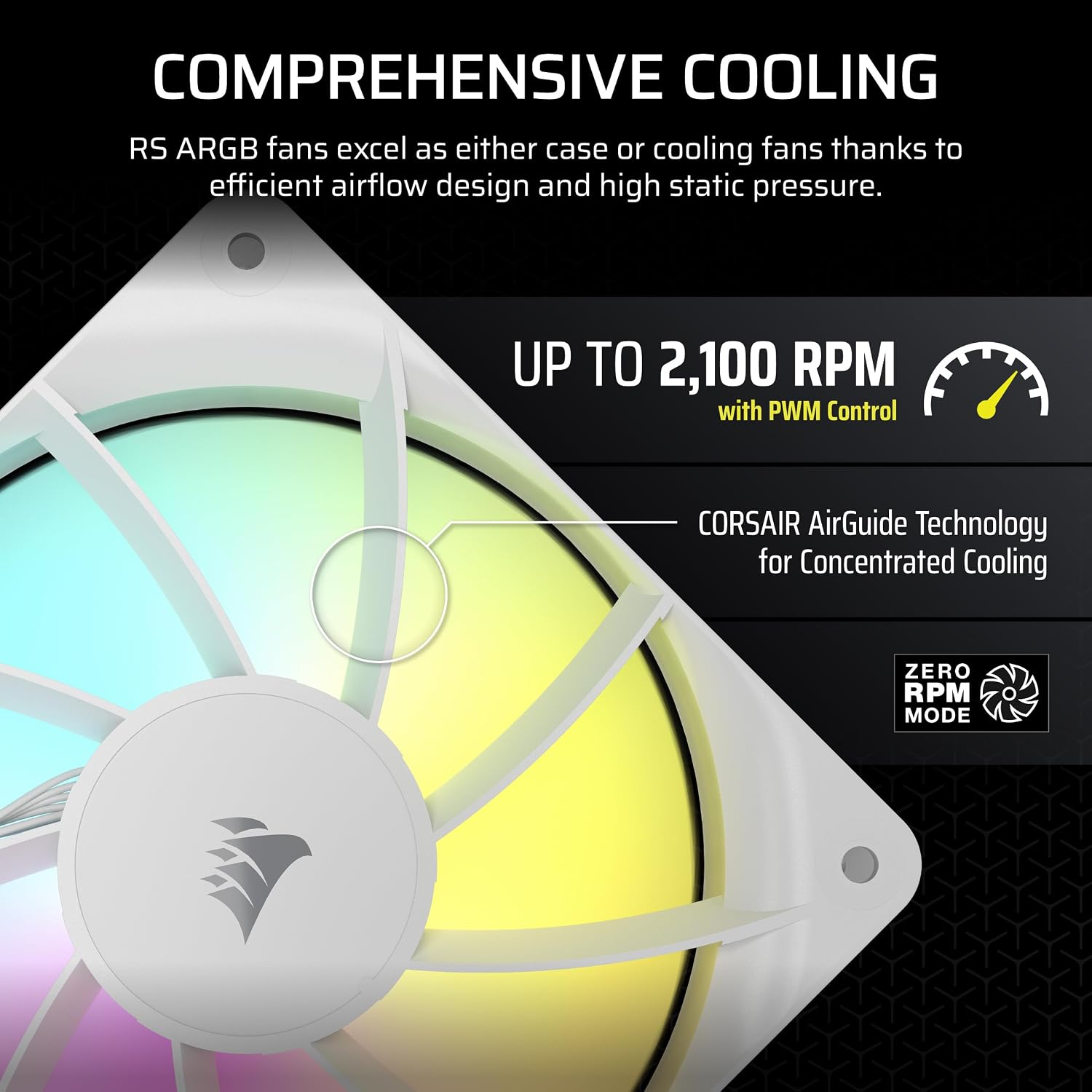 Detalle de CORSAIR RS120 ARGB CO-9050184-WW 120 mm PWM Fan, White, Daisy-Chain