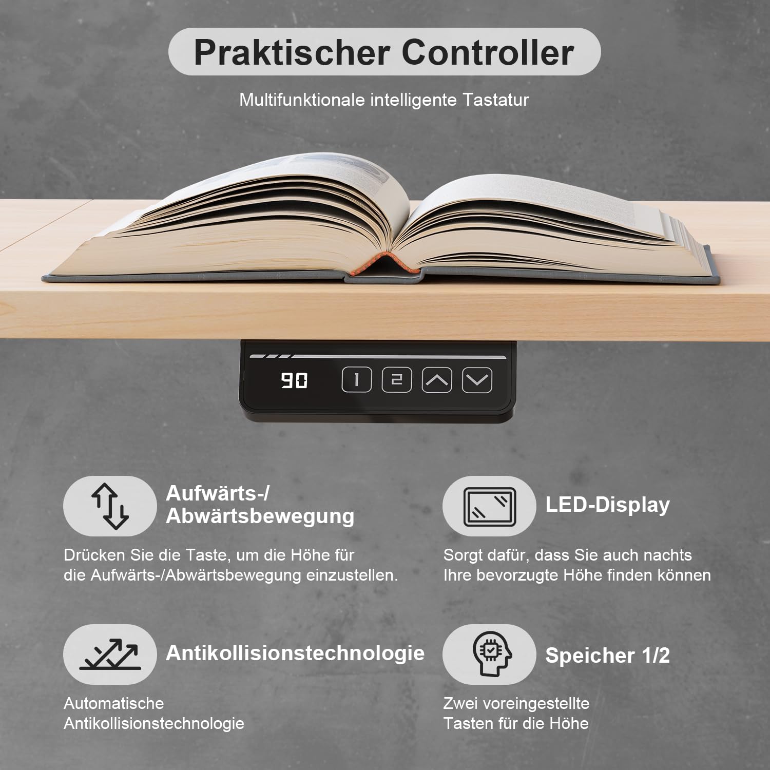 Thumbnail 4 de Devoko elektrisch höhenverstellbarer Schreibtisch 140 × 60 cm – stabil, leise & mit 2 Speicherplätzen