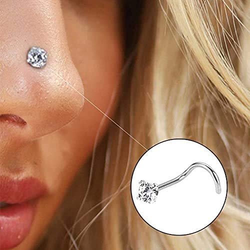 Detalle de Liuxn 20 Gauge 10 Pezzi Naso Vite Curvo in Acciaio Inossidabile con Zirconia Cubico