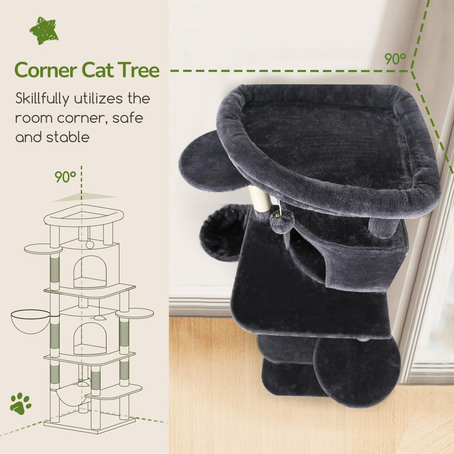Detalle 2 de Globlazer C66 66-Inch Corner Cat Tree with Sisal Posts and Condos