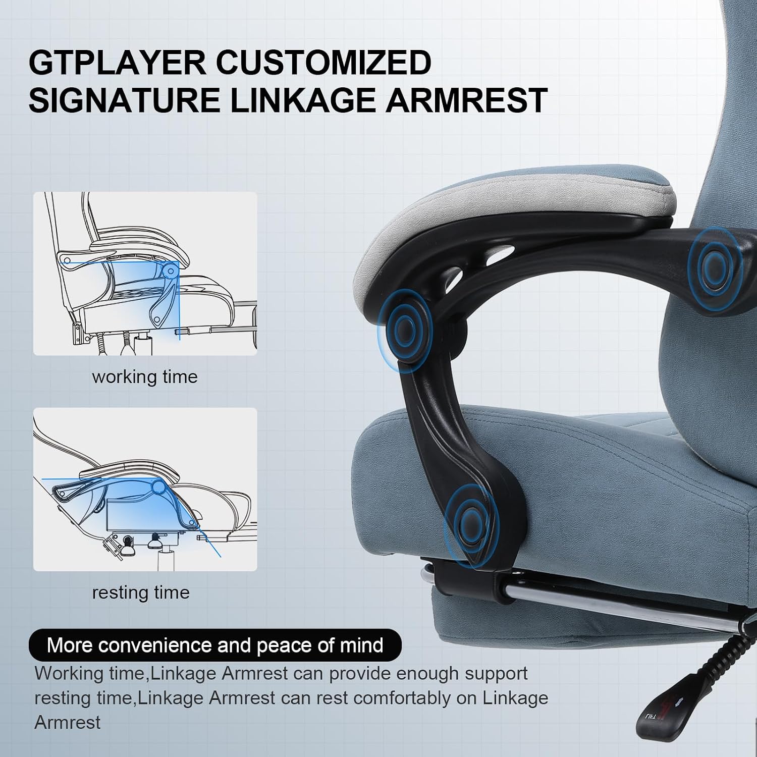 Detalle 1 de GTPLAYER LR002-XIN-25 Gaming Chair, Light Blue Fabric, Footrest and High Back