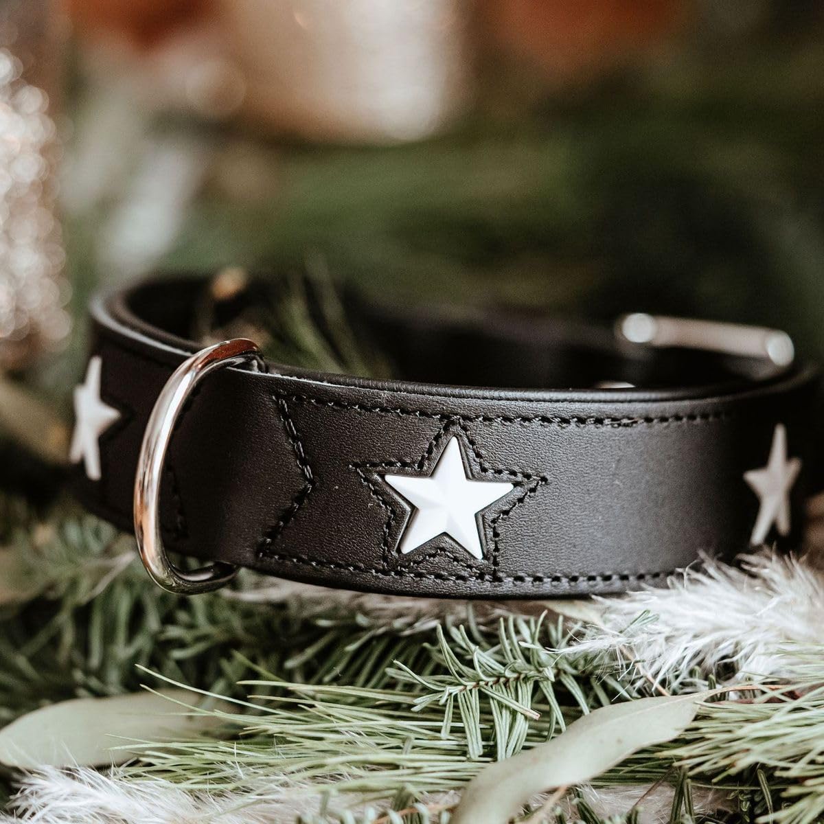 Thumbnail 2 de HUNTER MAGIC STAR Hundehalsband – Leder, Sternendesign, schwarz, Größe 42 (S-M)
