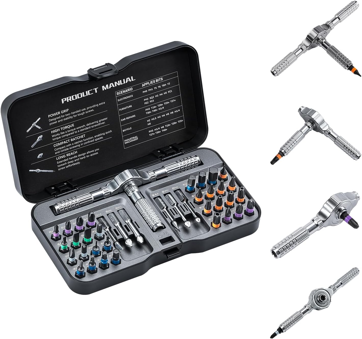 Detalle de VMAN RS40 Ratchet Screwdriver Set with S2 Steel Bits and Flexible Shaft