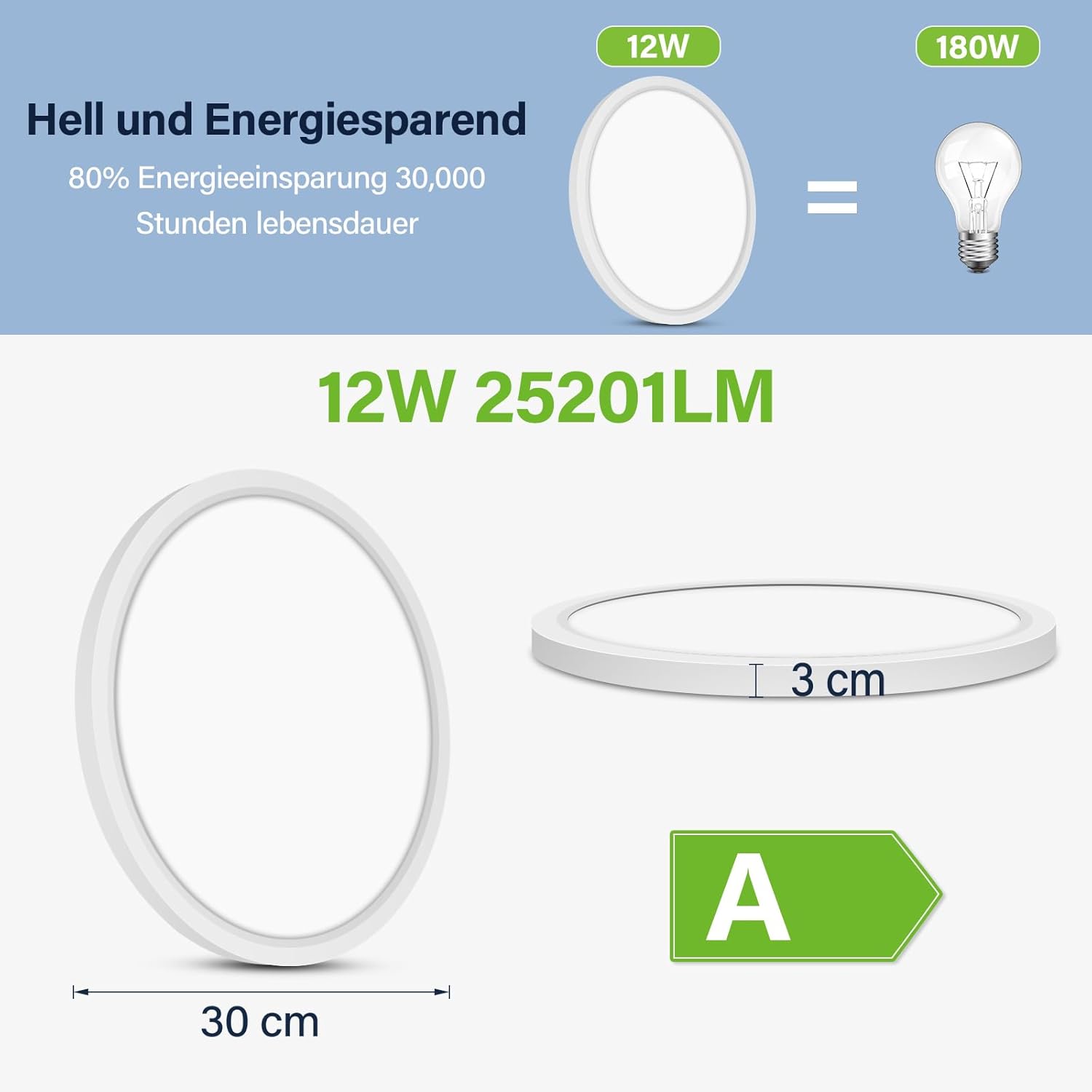 Thumbnail 5 de Bzavor LED Deckenlampe – 2600 lm, 11 W, 4000 K, IP54, ultra dünn Ø30 cm
