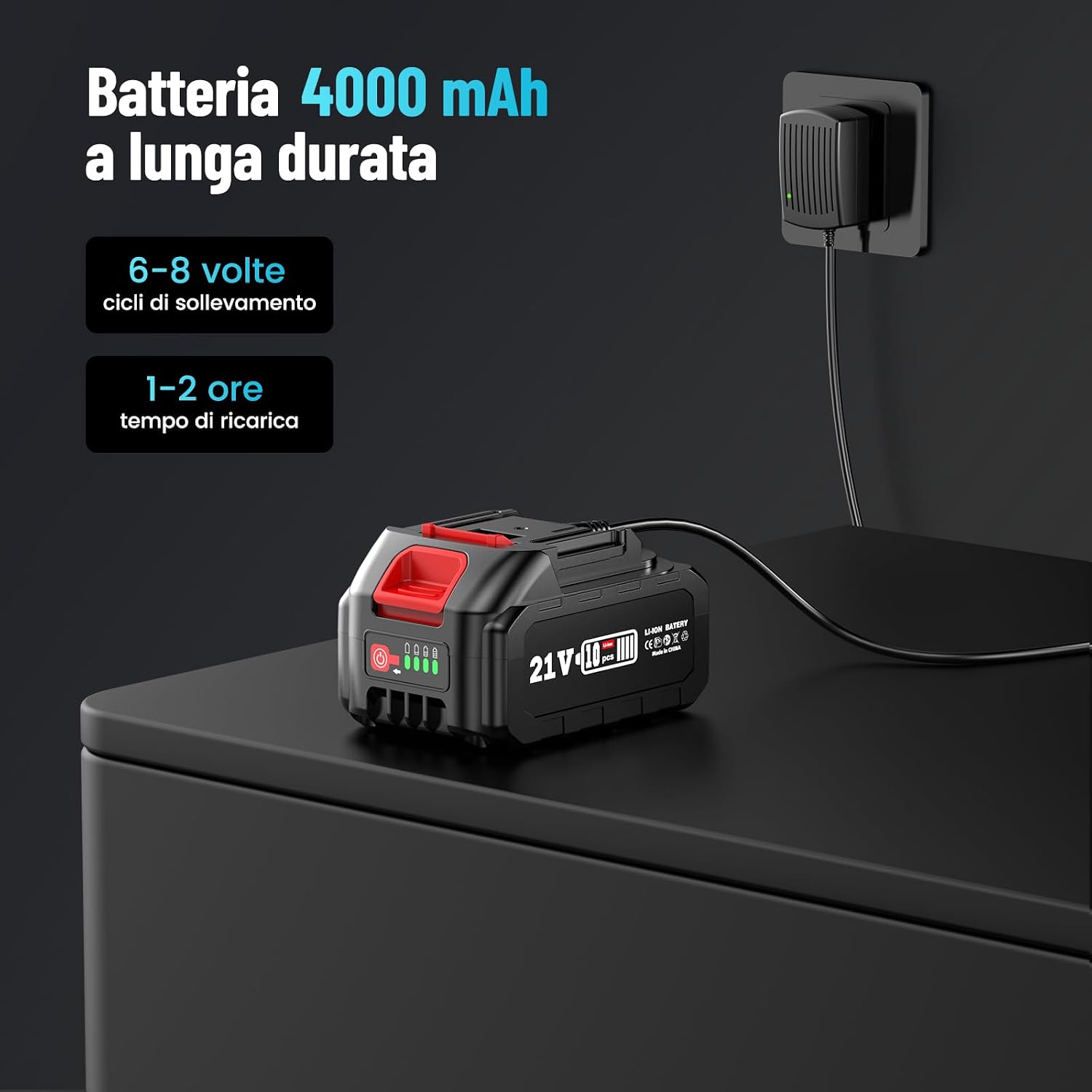 Detalle 2 de Seesii Cric elettrico 5T con batteria 21 V, 4,0 Ah 🛠