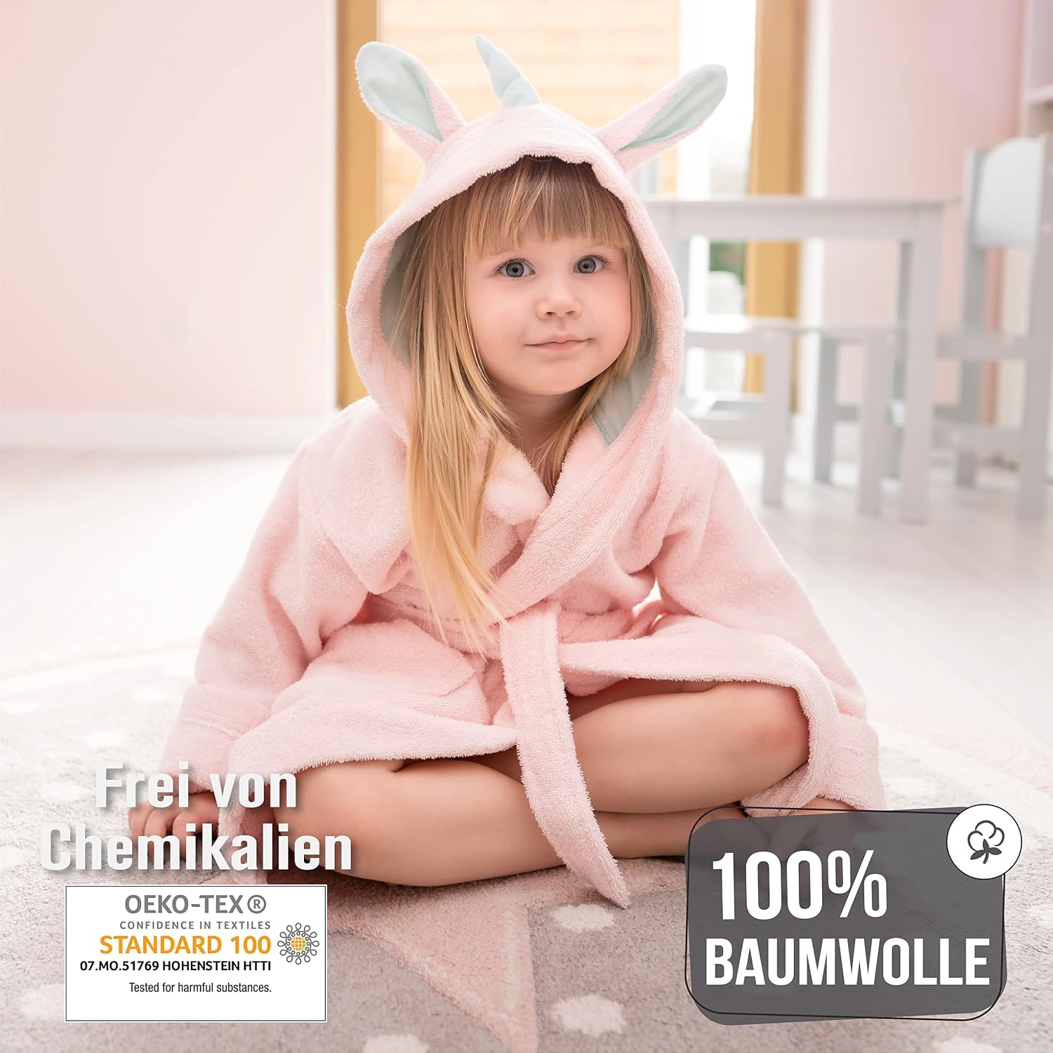 Thumbnail 3 de Twinzen Kinderbademantel Einhorn 100% Baumwolle