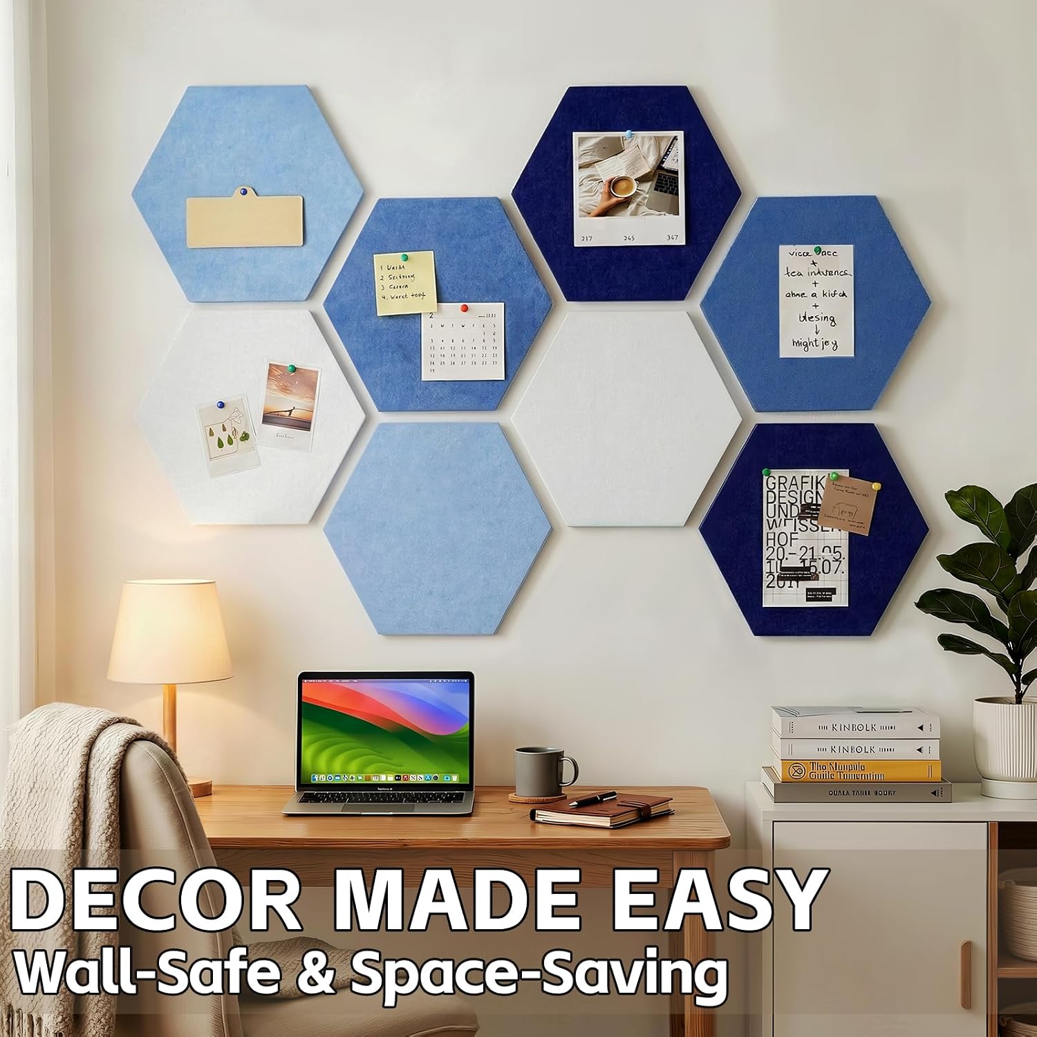Detalle de Uoisaiko 30cm Large Felt Hexagon Bulletin Board – Pack of 8