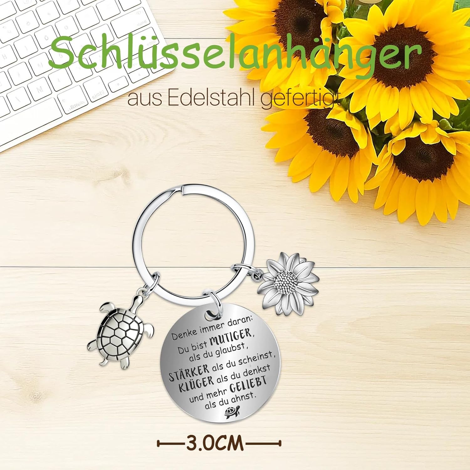 Thumbnail 4 de Farbeele Positive Sonnenblumen-Schildkröte & Glücksbringer-Schlüsselanhänger als Pocket Hug Mutmacher-Geschenk