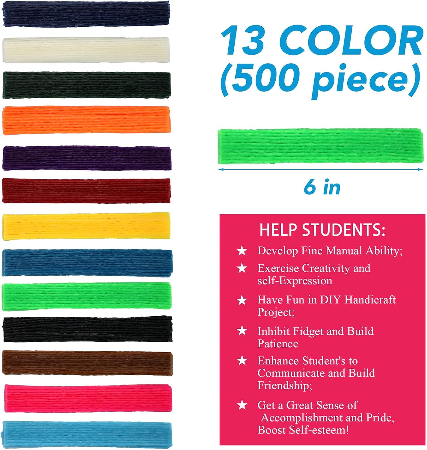 Detalle de Bofoho Wax Yarn Craft Sticks, 500-Piece Set
