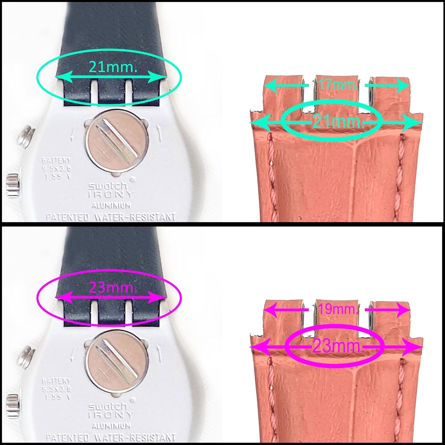 Thumbnail 3 de diloy Leder-Uhrenarmband Croco grain 21–23 mm (kompatibel mit Swatch Irony & Scuba) – Ref 328