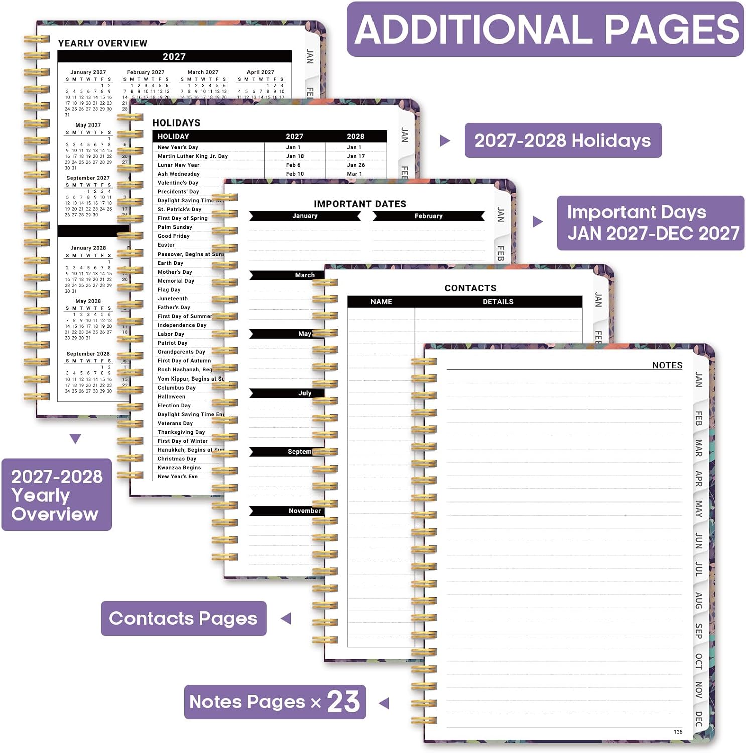 Thumbnail 3 de JEJEGO 2027 Weekly and Monthly Planner, Hardcover Spiral, Lavender Floral