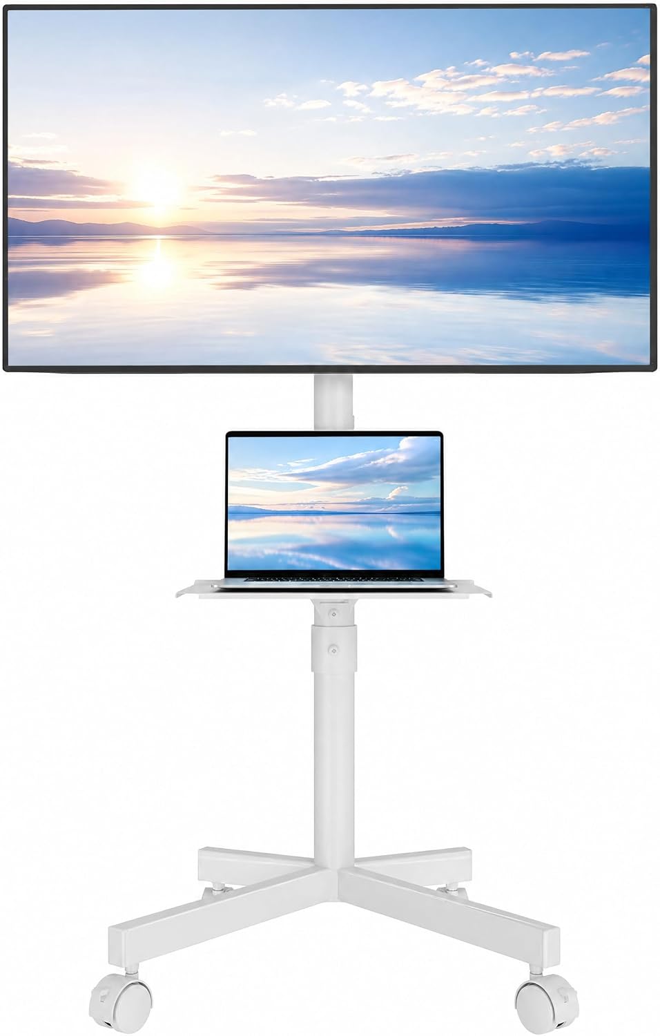 Detalle de BONTEC Mobile TV Stand on Wheels: 23–60 Inch, Free Standing, White