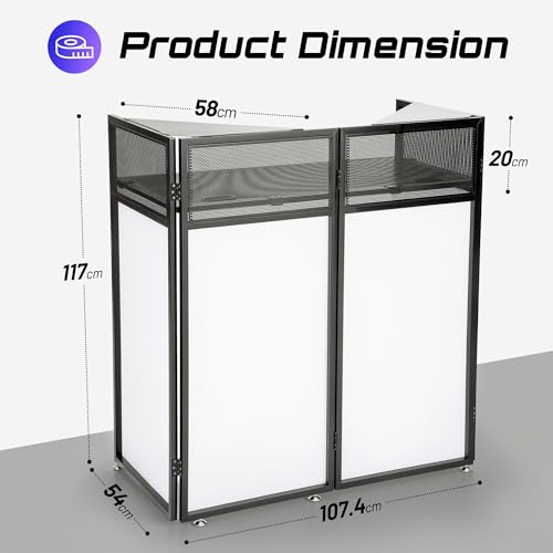 Detalle de CAHAYA Cabina DJ Portátil – Mesa DJ Plegable con Esquinas Dobles y Pantallas de Iluminación