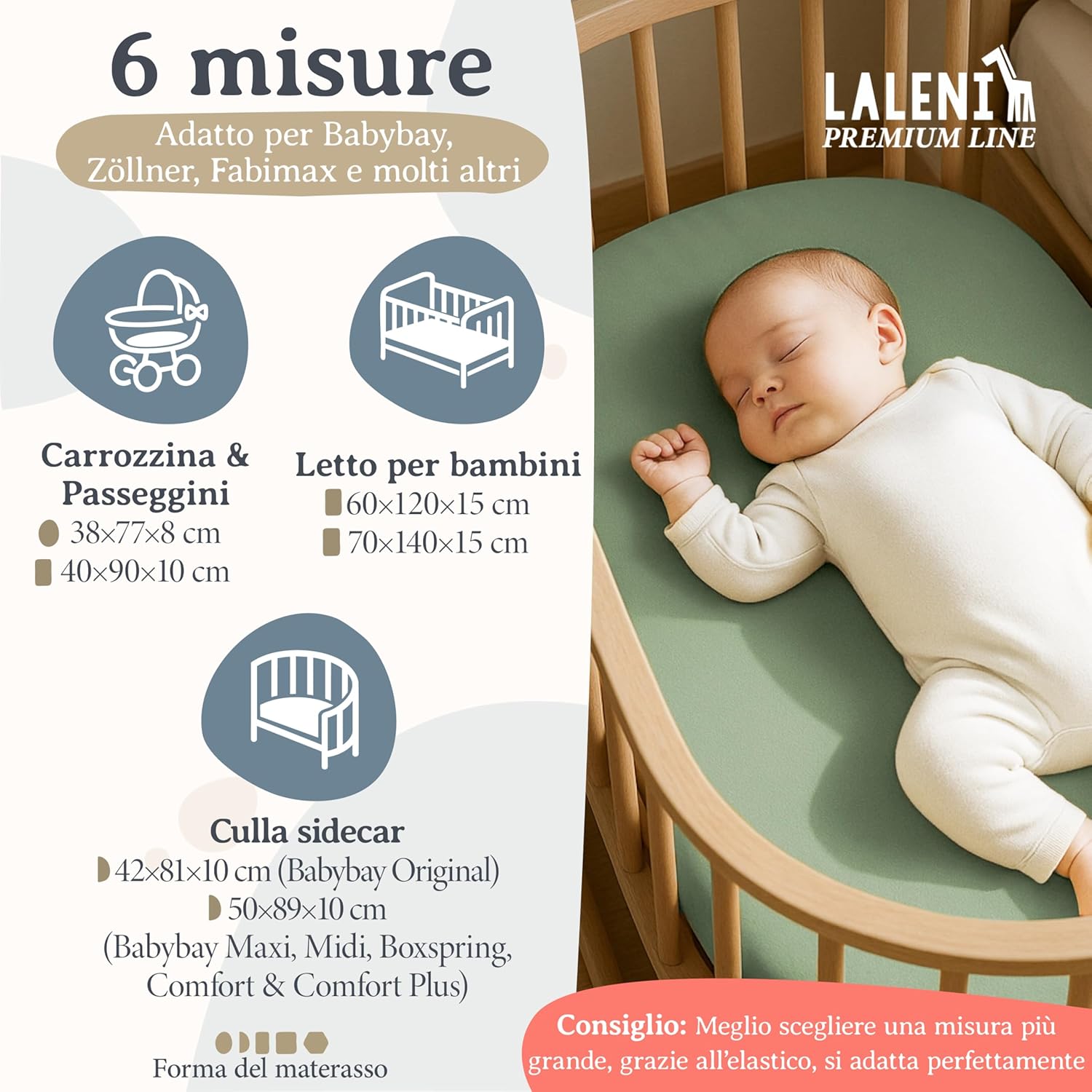 Thumbnail 1 de Laleni premium lenzuola culla 50x89 cm con angoli, verde – 2 pezzi in cotone OEKO-TEX