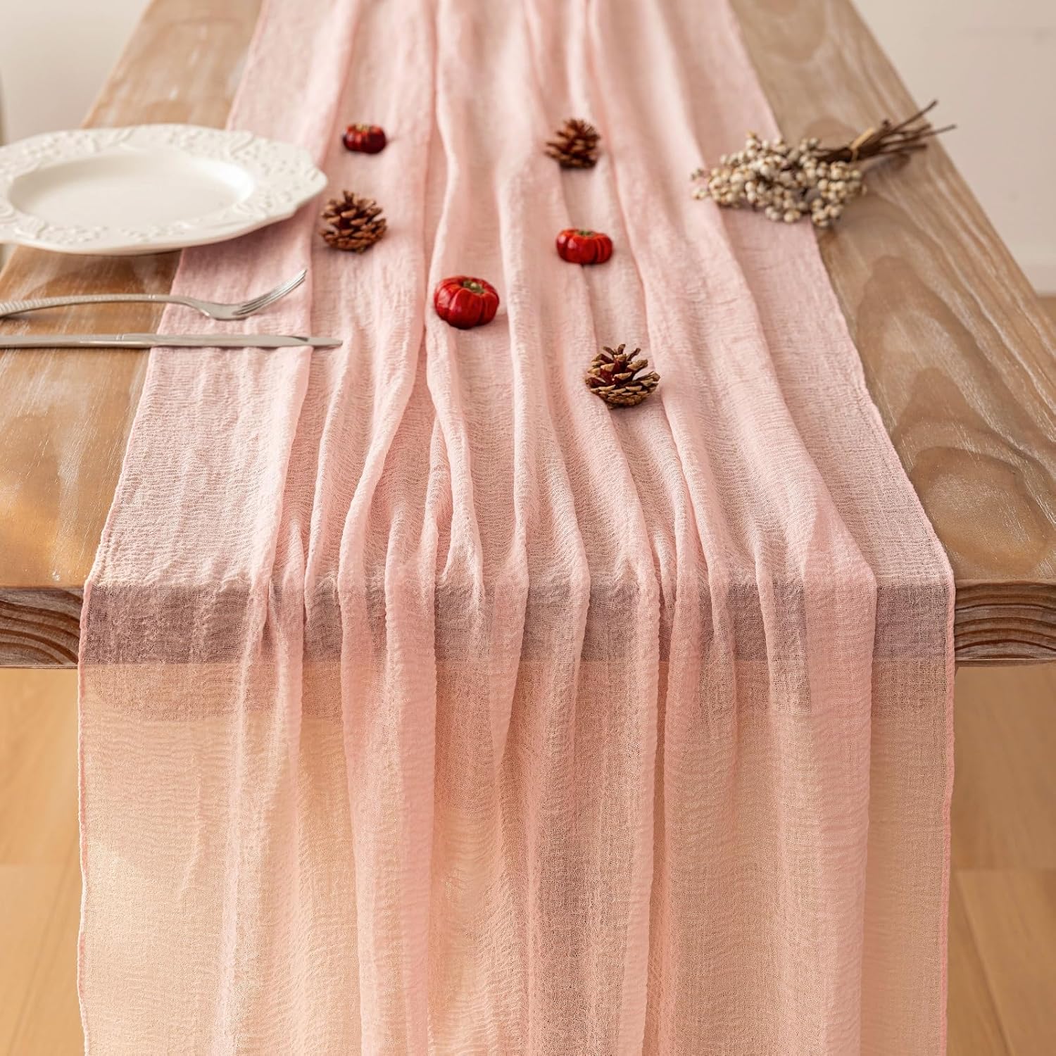 Thumbnail 3 de Keketoarrange Pink Mother's Day Cheesecloth Table Runner Set (3 Pieces, 35 x 120 inches each) for Boho Rustic Tables, 120-inch Length