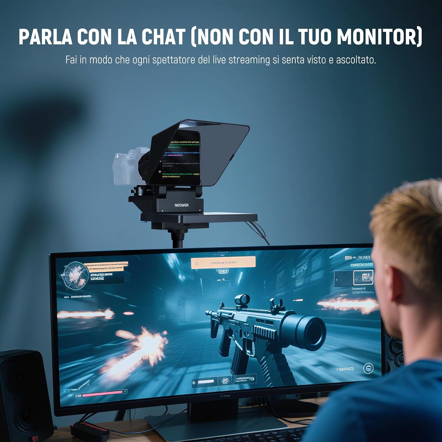 Detalle 2 de NEEWER Teleprompter 2in1 11" con Monitor: promo-friendly companion per YouTube, Streaming e videoconferenze