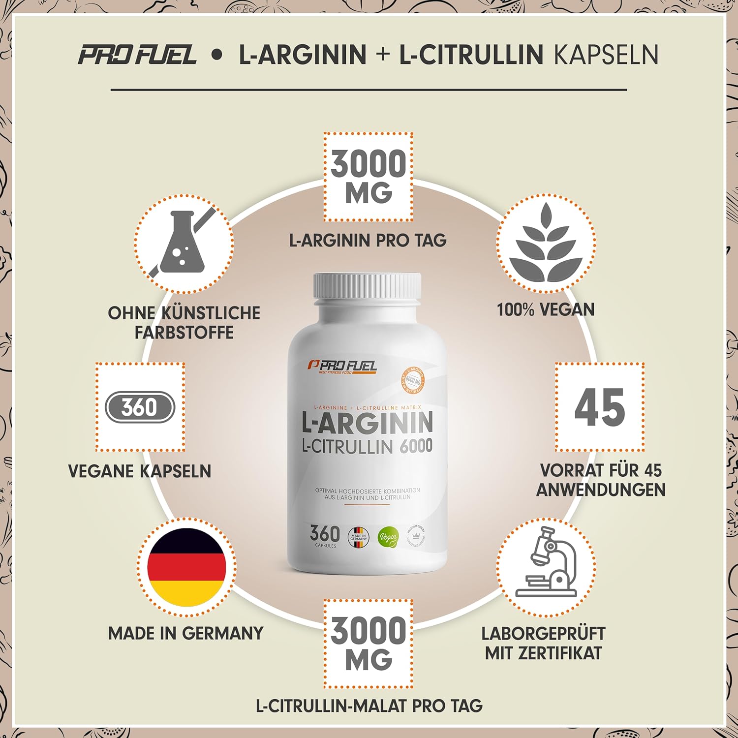 Thumbnail 1 de L‑Arginin + L‑Citrullin‑Malat 360 Kapseln — 6000 mg täglich 💊