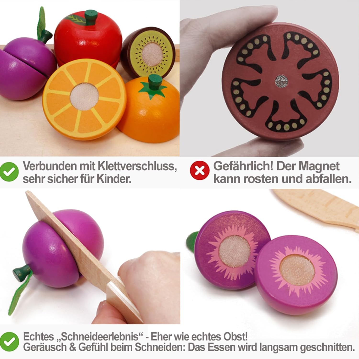Detalle 2 de Airlab Holz-Schneideset für Kinderküche: Obst zum Schneiden mit Klett-Verbindung