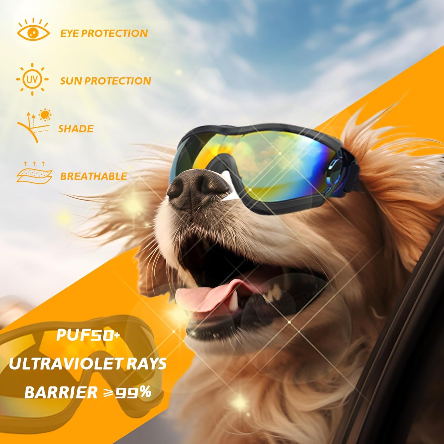 Detalle de Dwafill Schutzbrille für Hunde – einstellbare wasserdichte UV-Schutz-Brille (Black/Rote)