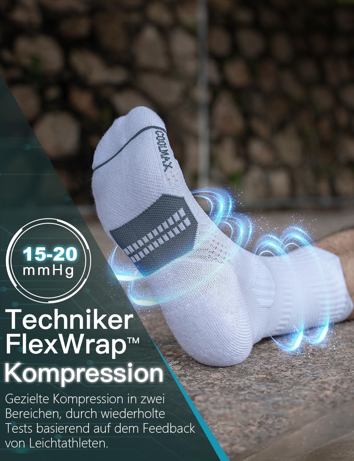 Thumbnail 1 de Juclise Laufsocken Kompression Wandern Bambus Coolmax – Anti-Blasen, 15–20 mmHg