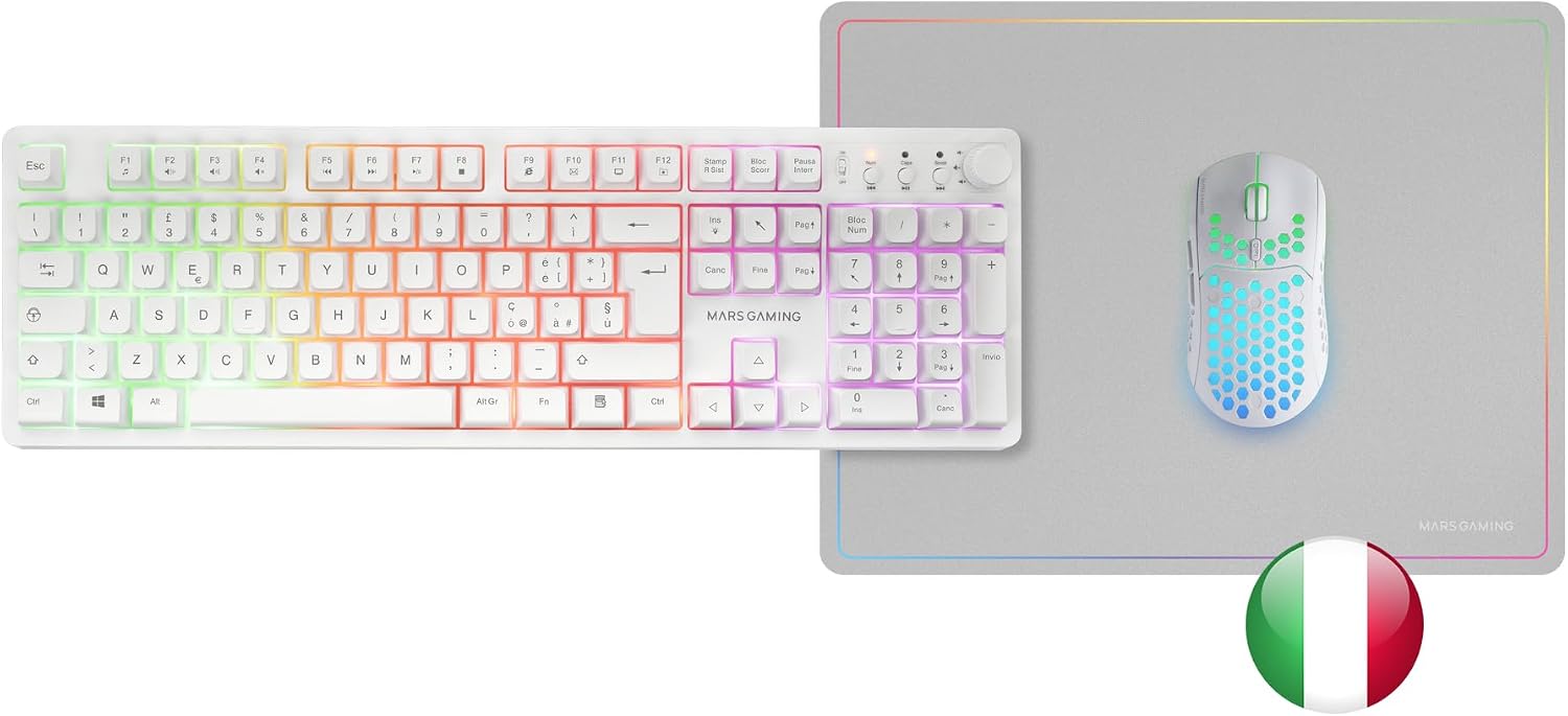 Thumbnail 5 de Mars Gaming MCPWX (Italiano) Combo Gaming Wireless 3-in-1 DualPro Link 2.4GPRO con tastiera RGB, mouse 3200DPI e tappetino 360x260 mm, Bianco