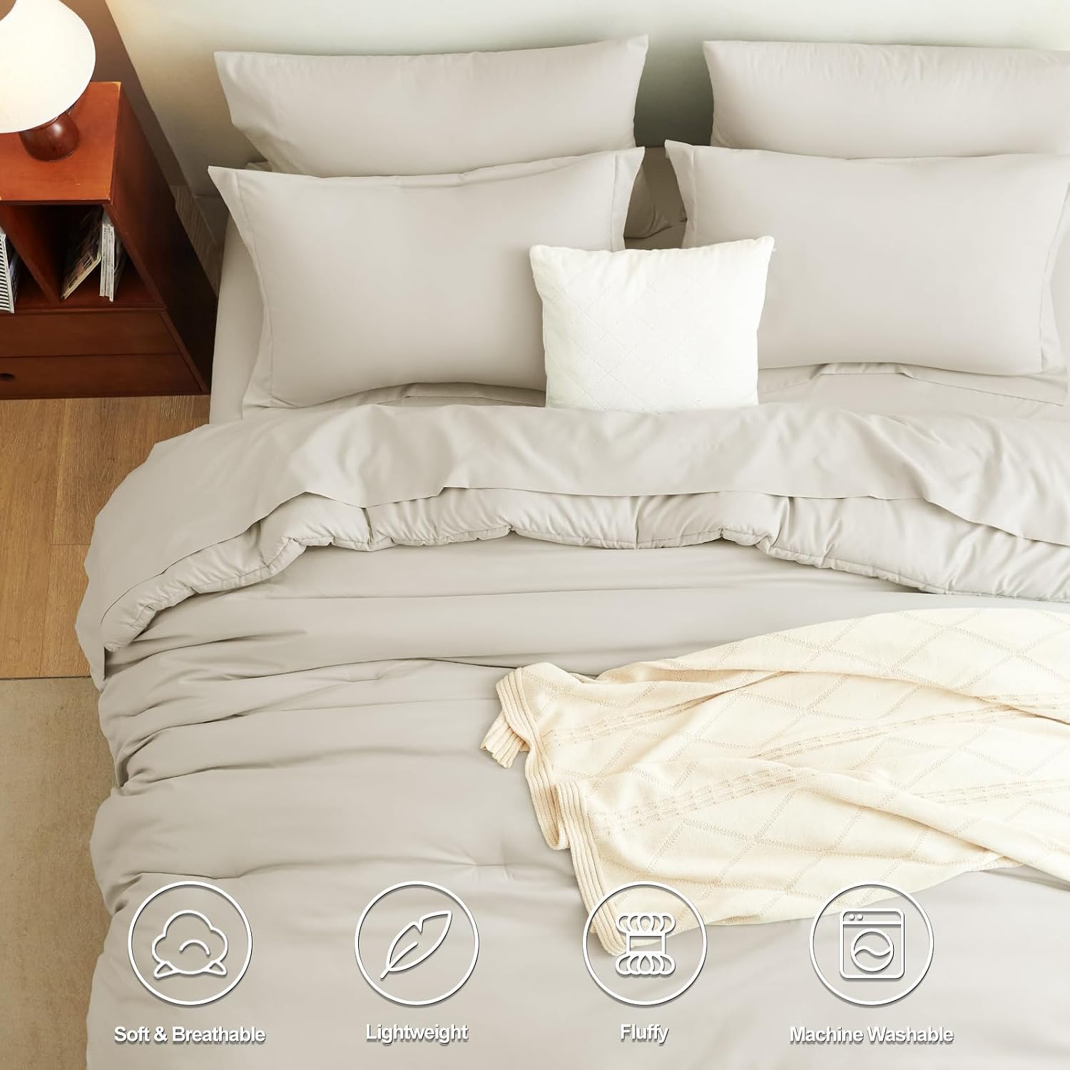 Detalle 2 de CozyLux Full Size Comforter Set Beige (7-Piece Bed in a Bag) with Down Alternative Comforter