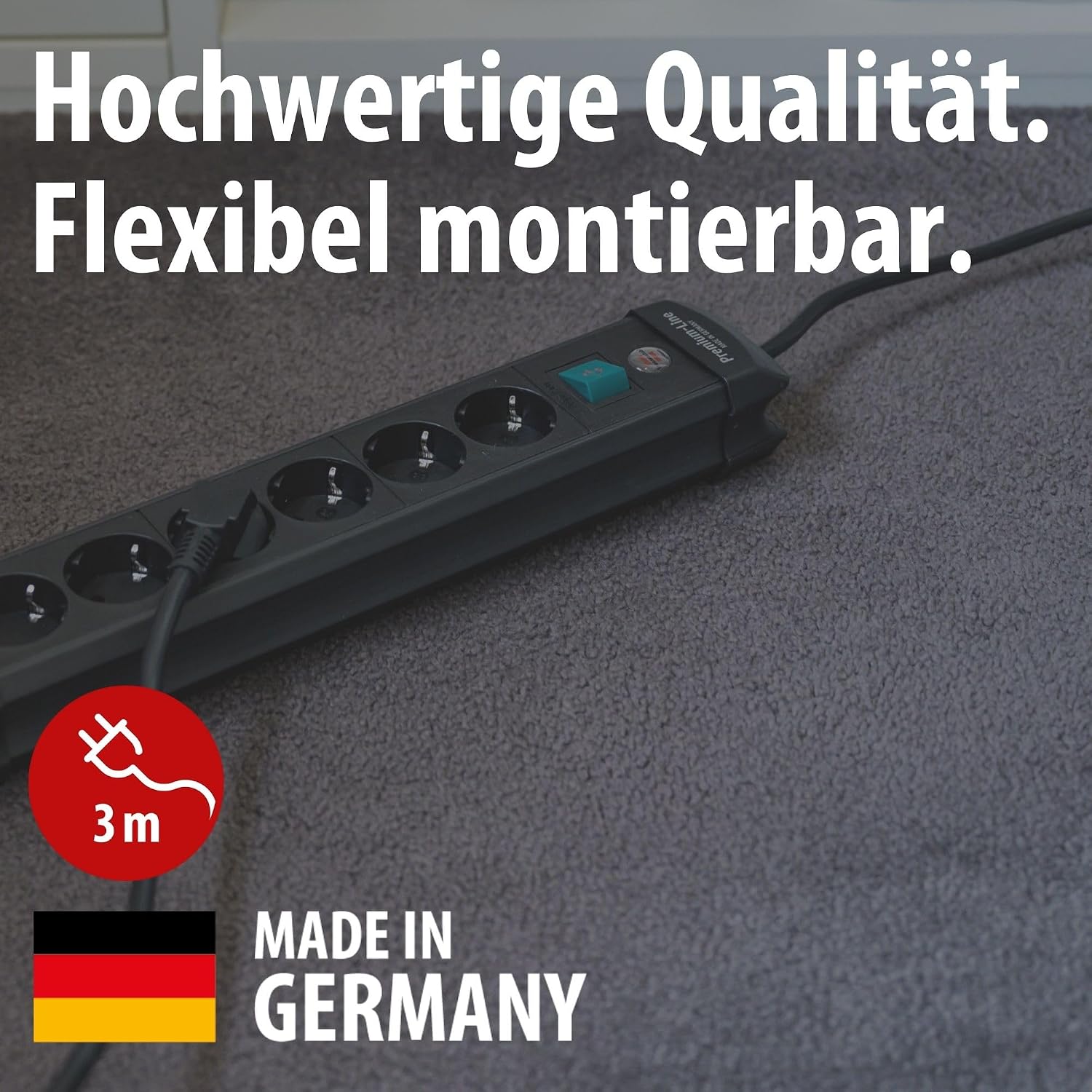 Detalle de Brennenstuhl Premium-Line 10-Fach Steckdosenleiste, 3 m – robust, fahrbar und sicher