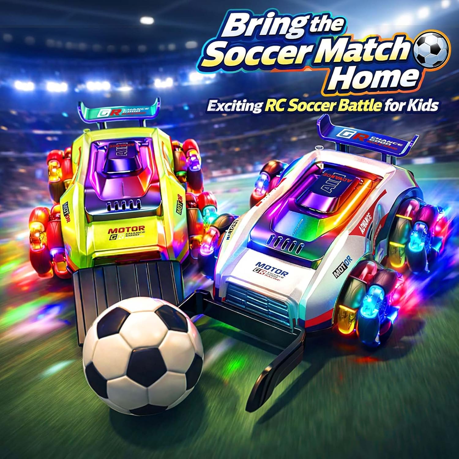 Thumbnail 4 de YESHIN Voiture de Football Télécommandée — Lot de 2 voitures RC avec LED, 360° et but inclus