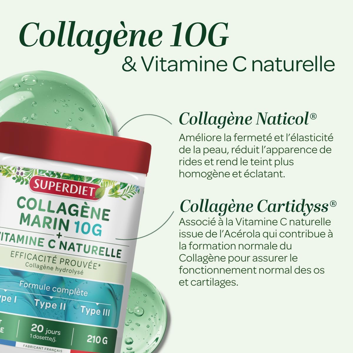 Detalle de SUPERDIET Collagène Marin + Vitamine C Naturelle – Poudre 210 g