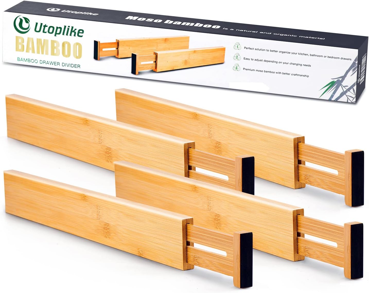 Thumbnail 3 de Utoplike Bamboo Drawer Dividers 4 pcs